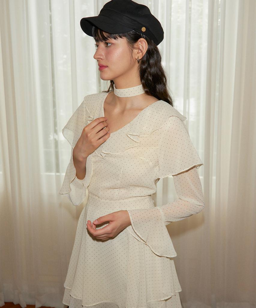 Salon De Yon Choker Chiffon Mini Dress_ Ivory