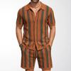 Men's 2 Piece Outfits Summer Short Sets Vintage Knit Button Down Shirt Short Sleeve Polo Casual Beach Suits Shirt Top and Shorts Matching Set for Male