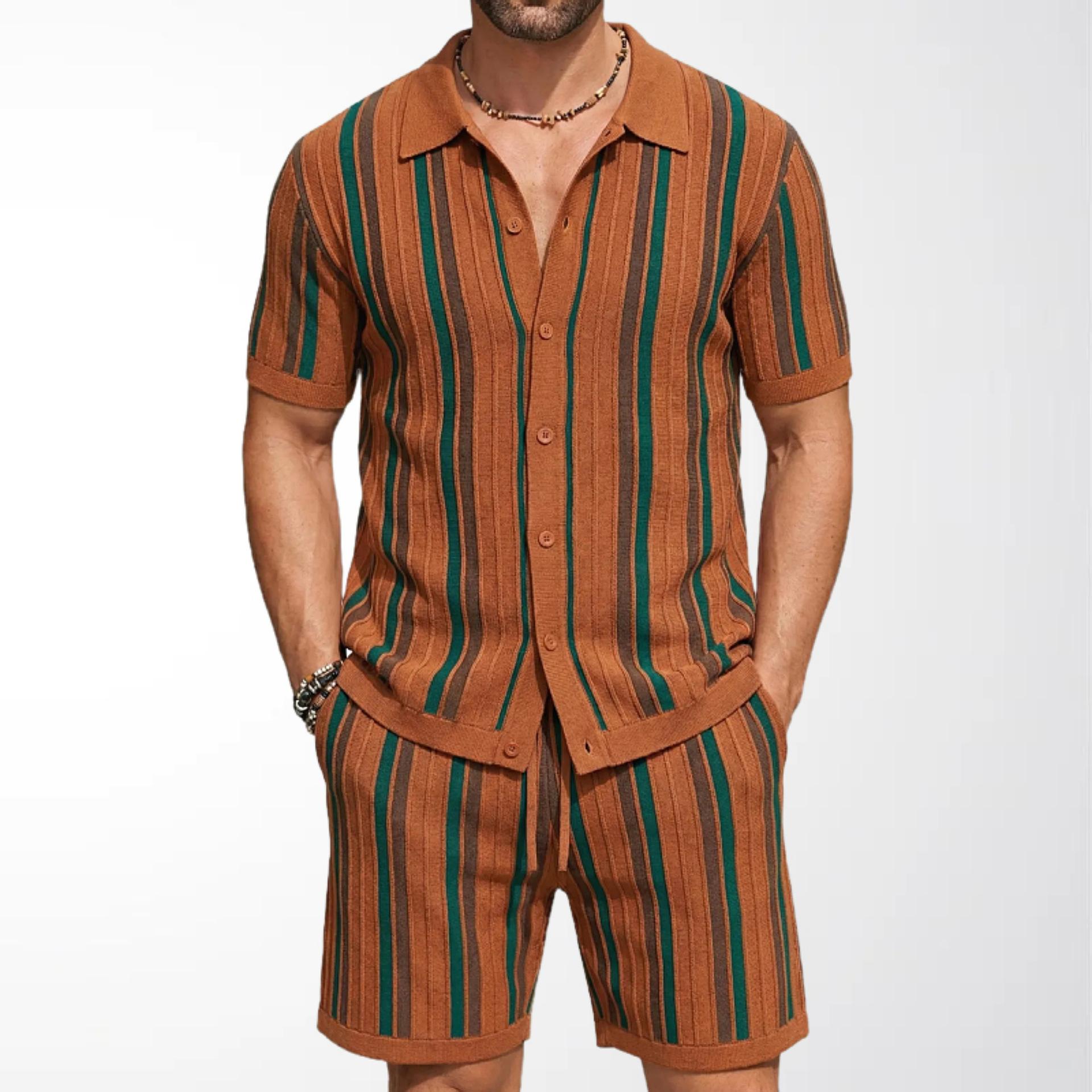 

Men s 2 Piece Outfits Summer Short Sets Vintage Knit Button Down Shirt Short Sleeve Polo Casual Beach Suits Shirt Top and Shorts Matching Set for Male 3XL