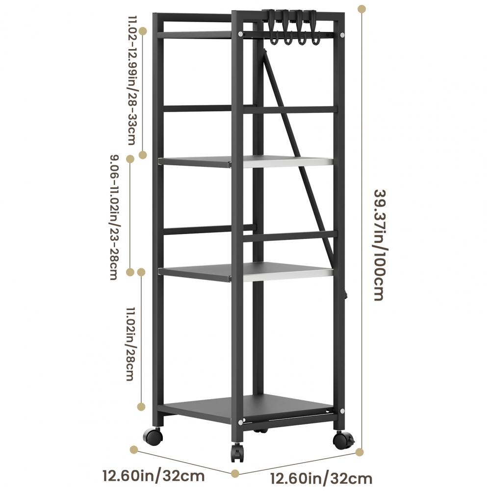 4 Tiers Kitchen Storage Shelf Kitchen Trolley with Wheels,Height Adjustable Free-standing Storage Rack Shelf Kitchen Trolley