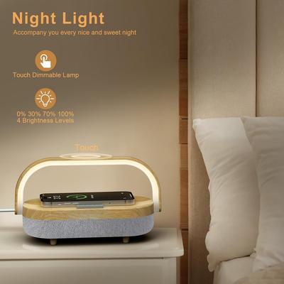 Nightstand Lamp with Wireless Charger,Unique Gifts for Women 4 In 1 Touch Bedside Lamp,Bluetooth Speaker Lamp,Portable Phone Holder,Dimmable LED