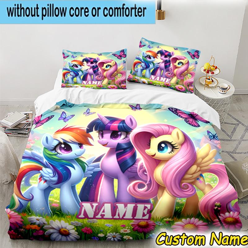 3PCS Custom Name Rainbow Unicorn Bedding Set Printed Duvet Cover Closure Includes 1 Duvet Cover & 2 Pillowcases for All Seasons Bedroom Decor