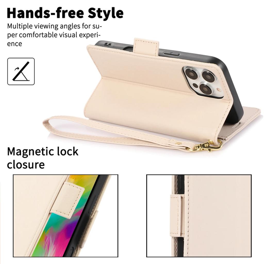Kickstand Leather Wrist Strap Wallet with Card Holder Phone Case for iPhone 16 15 14 13 12 11 Pro Max X XS XR 7 8 Plus Cover