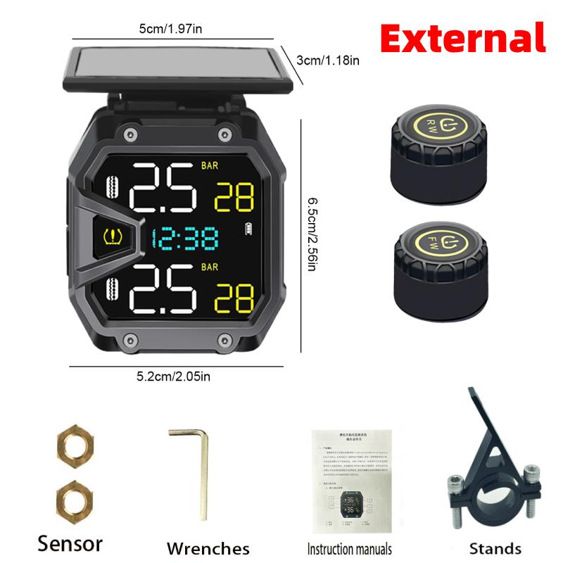 

Motorcycle TPMS Tire Pressure Monitor Solar Power Bike Air Pressure Sensor Heat Resist Tire Pressure Detector Emergencies Tool External