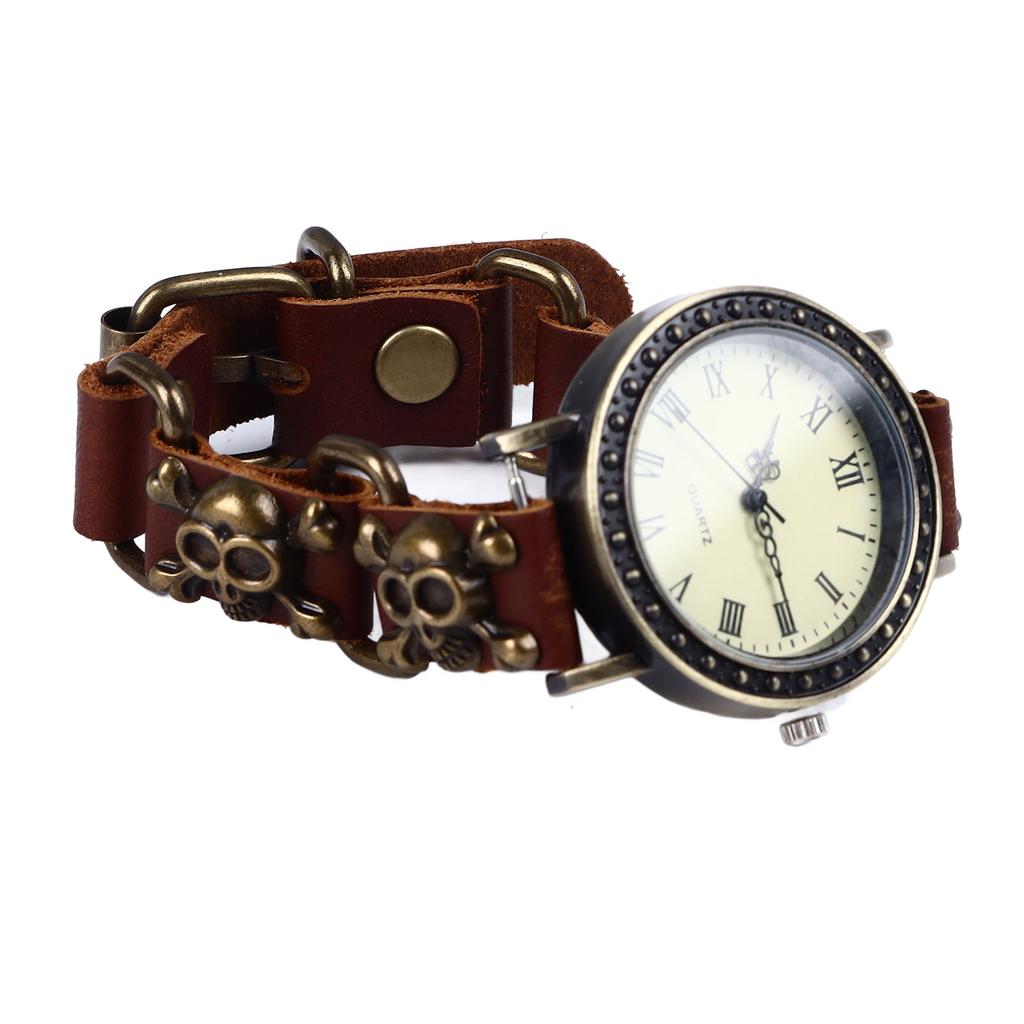 Skull Quartz Wrist Watch Adjustable Quartz Vintage Skull PU Leather Strap Alloy Buckle Leisure Watch for Men Women