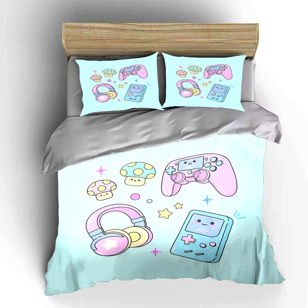 Kawaii Gaming Icons Design Bedding Duvet Cover Set  (1*Duvet Cover 2*Pillowcases, without duvet insert)