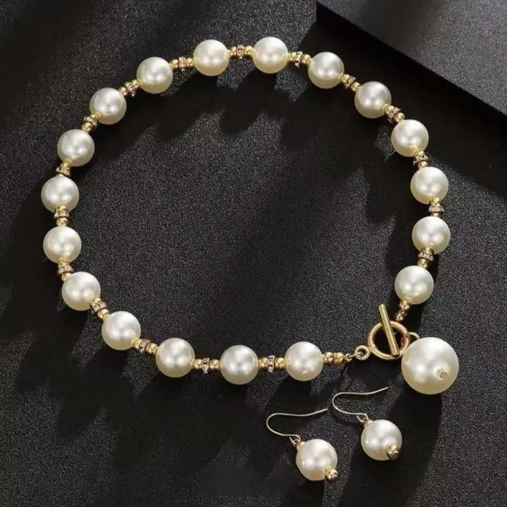 Zircon Pearl Necklace Beaded Earrings Necklace Set New Women's Pearl Jewelry  Anniversary