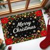 2D FLAT Merry Christmas Poinsettia Bell String Lights Candy Cane Pine Branch Snowflake Doormat, Non-Slip Durable Flannel Mat with 1.02 Cm Sponge Thick