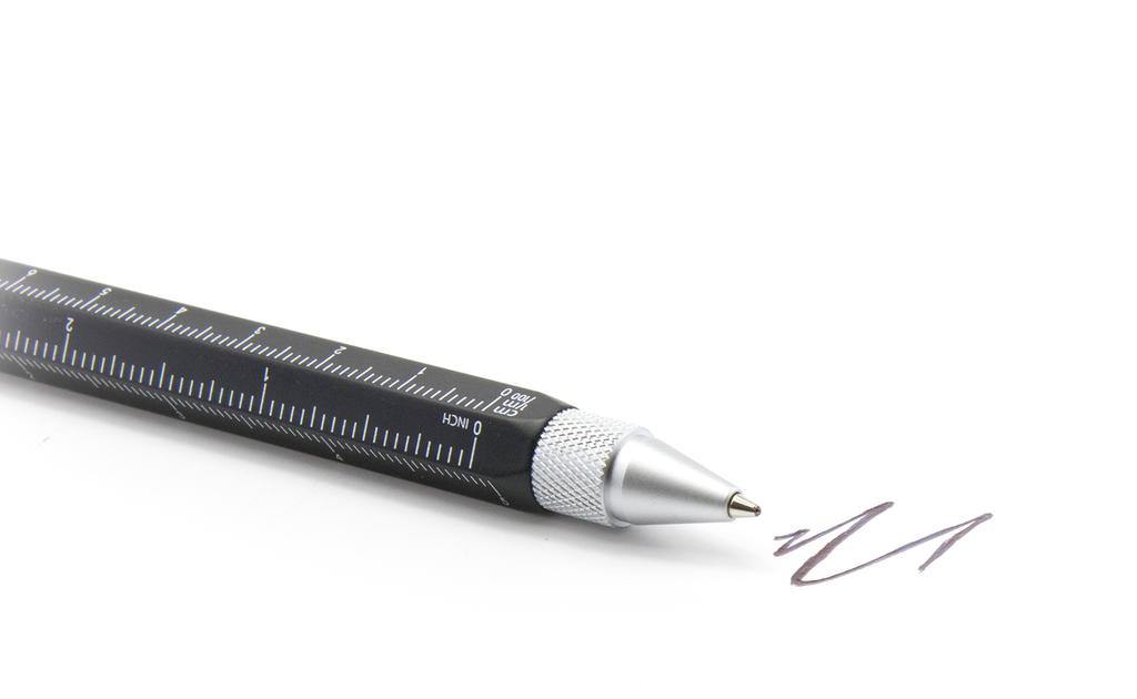 TROIKA Ballpoint Pen with Centimeter and Inch Black Multi-Function Ruler, Level, Multi-Pen, Construction,