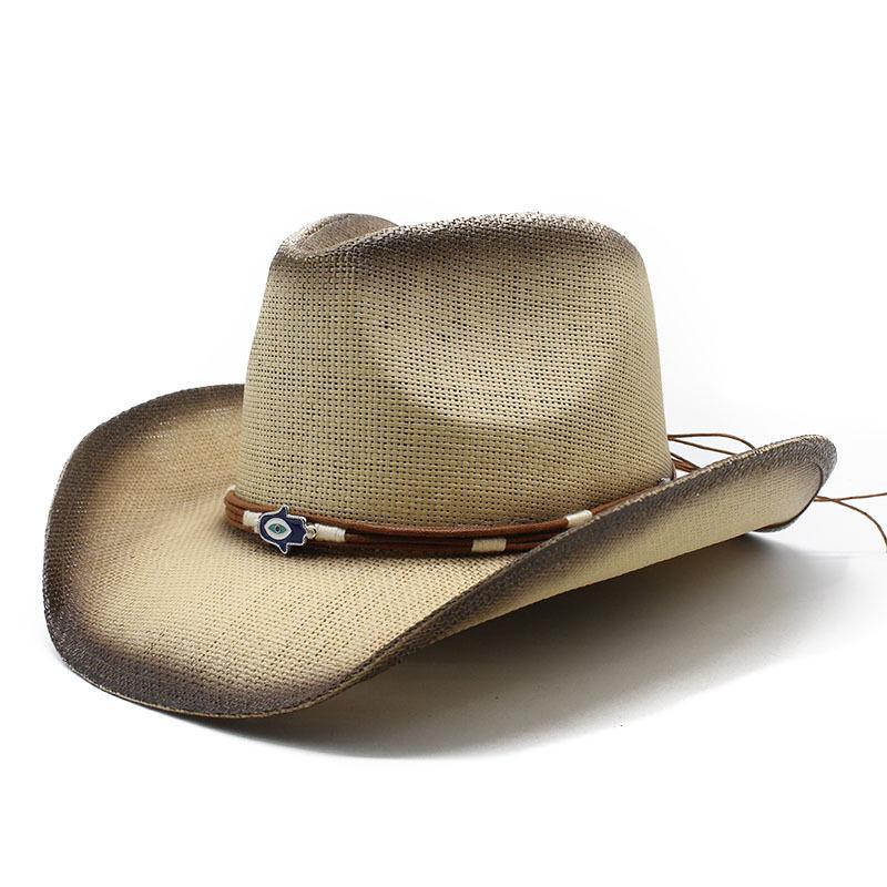 

Соломенная шляпа в стиле вестерн-ковбой, большая шляпа с карнизом, солнцезащитный козырек, пляжная шляпа, жесткая соломенная шляпа M（56-58cm） бежевый