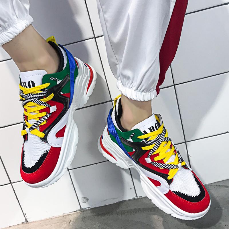 Kolorowe Sneakersy na Platformie Męskie 2024 Moda Para Casualowe Sneakersy Lekkie Sznurowane Stylowe Sneakersy Damskie Tenis Masculino