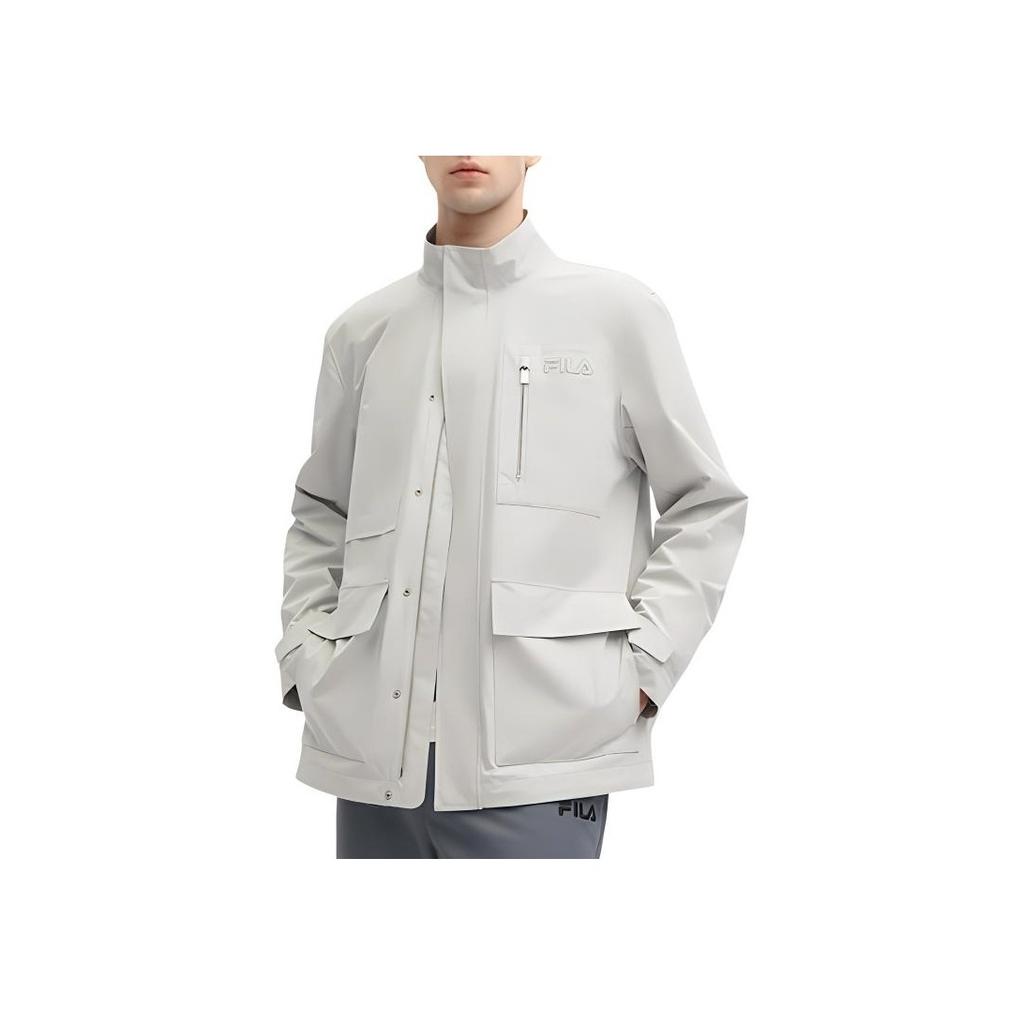 Fila Official Cotton Two-Piece Set Spring 2024 New Fashion Casual Stand Collar Windbreaker Jacket Men Outerwear Fog-Gray F11M418901F-GY