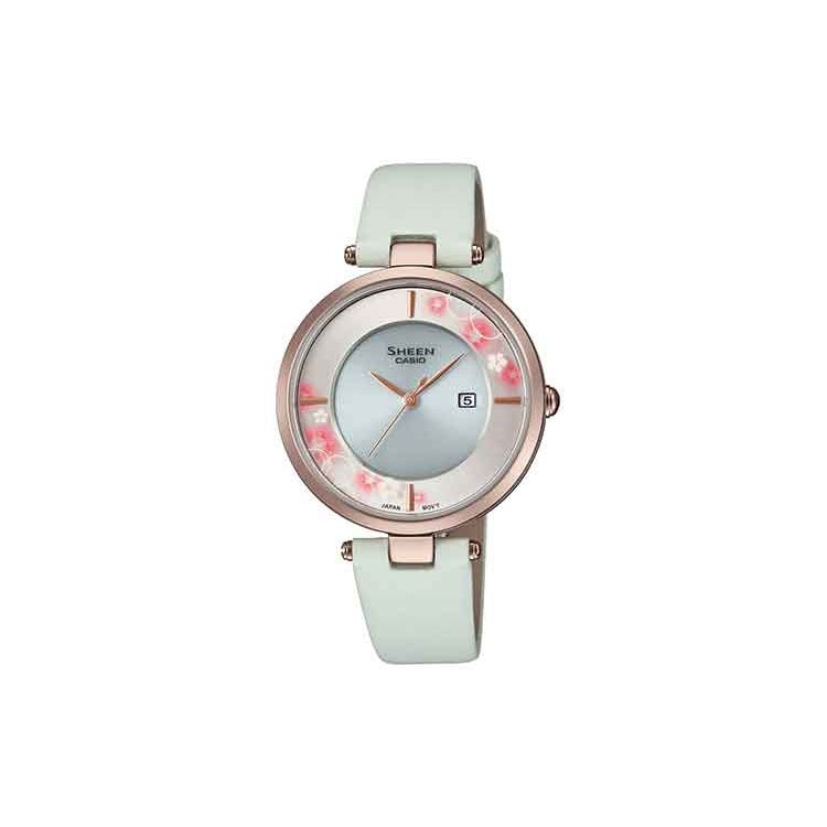 

Casio Sheen Fashion Elegant Business Floral Theme Quartz Watch Women watches Silver SHS-C110CGL-7AUPFH Light Blue Watch Dial