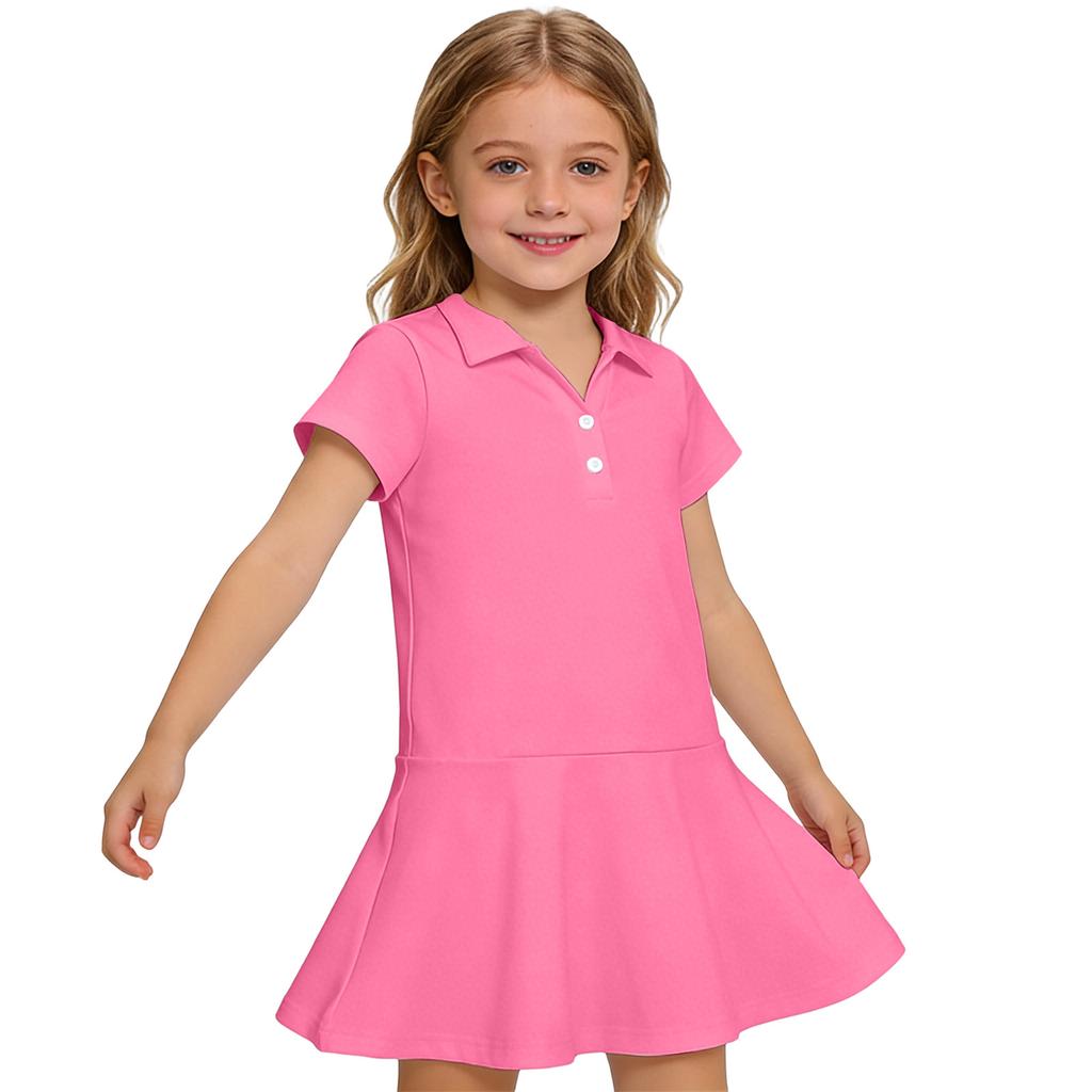 Kids' Dress - Short Sleeve Pocket Color Frock Kids' Collared Dress - Short Sleeve Pocket Frock