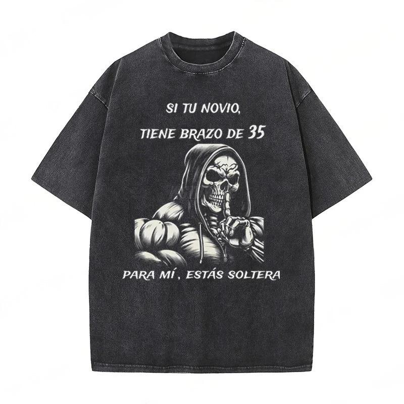 Vintage Vintage Short Sleeves Gym Washed TShirts Unisexs Trendy Cool Skeleton Gym Print Oversized Tshirt SummerTees Streetwear S