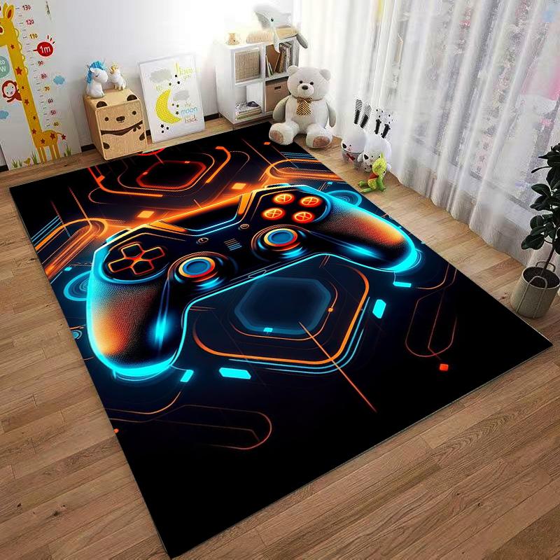 Gaming Controller Design Carpet with Neon Orange and Blue Glow Suitable for Use As an Anti-slip for Living Room Bedroom Sofas