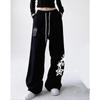 Frühling und Herbst Neue Kordelzug Hüft-Kapuzenhose Damen Neue High Street Design Bedruckte Weite Beine Sport Freizeit Hose