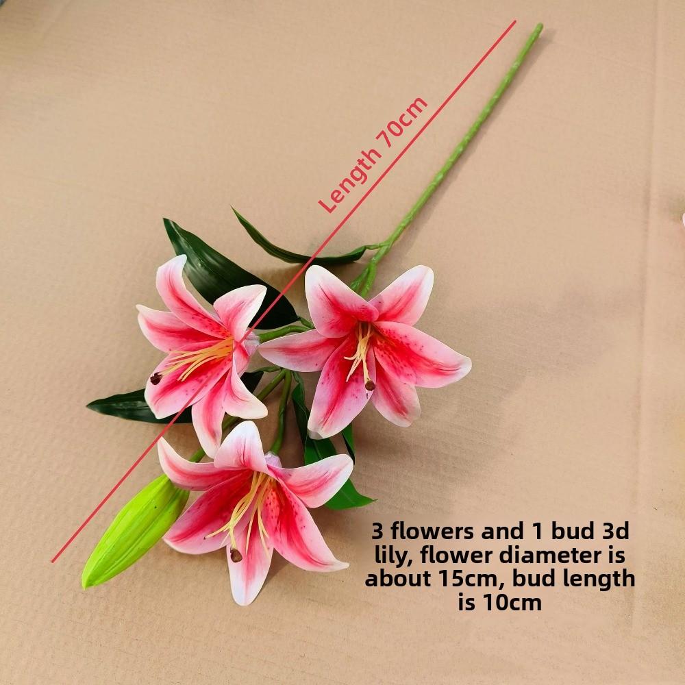 1 Bundle with 3pcs Flowers and 1pc Bud Artificial Lily Flower 70cm 7 Colors Simulation Flowers Lily Living Room Decoration