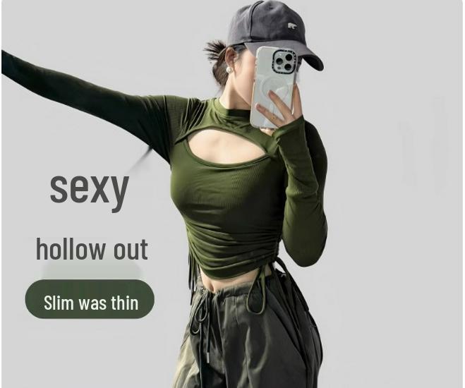 

Women s Autumn/Winter Yoga T-shirt with Built-in Chest Pad - Stylish Activewear for Pilates and Fitness Medium армія зелений колір
