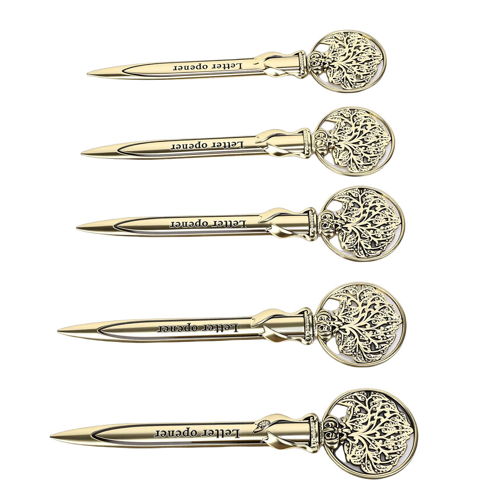 

5Pcs Letter Opener Retro Envelope Slitter Lightweight Zinc Alloy Mail Opener for Office Home School Tree Pattern Gold