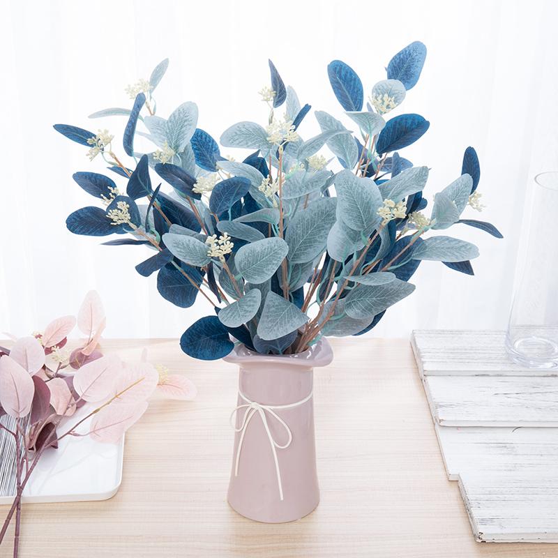 Artificial Eucalyptus Leaves Flowers Branch Fake Plant Decoration for Wedding Home Flower Arrangement Blue Pink Eucalyptus Decor