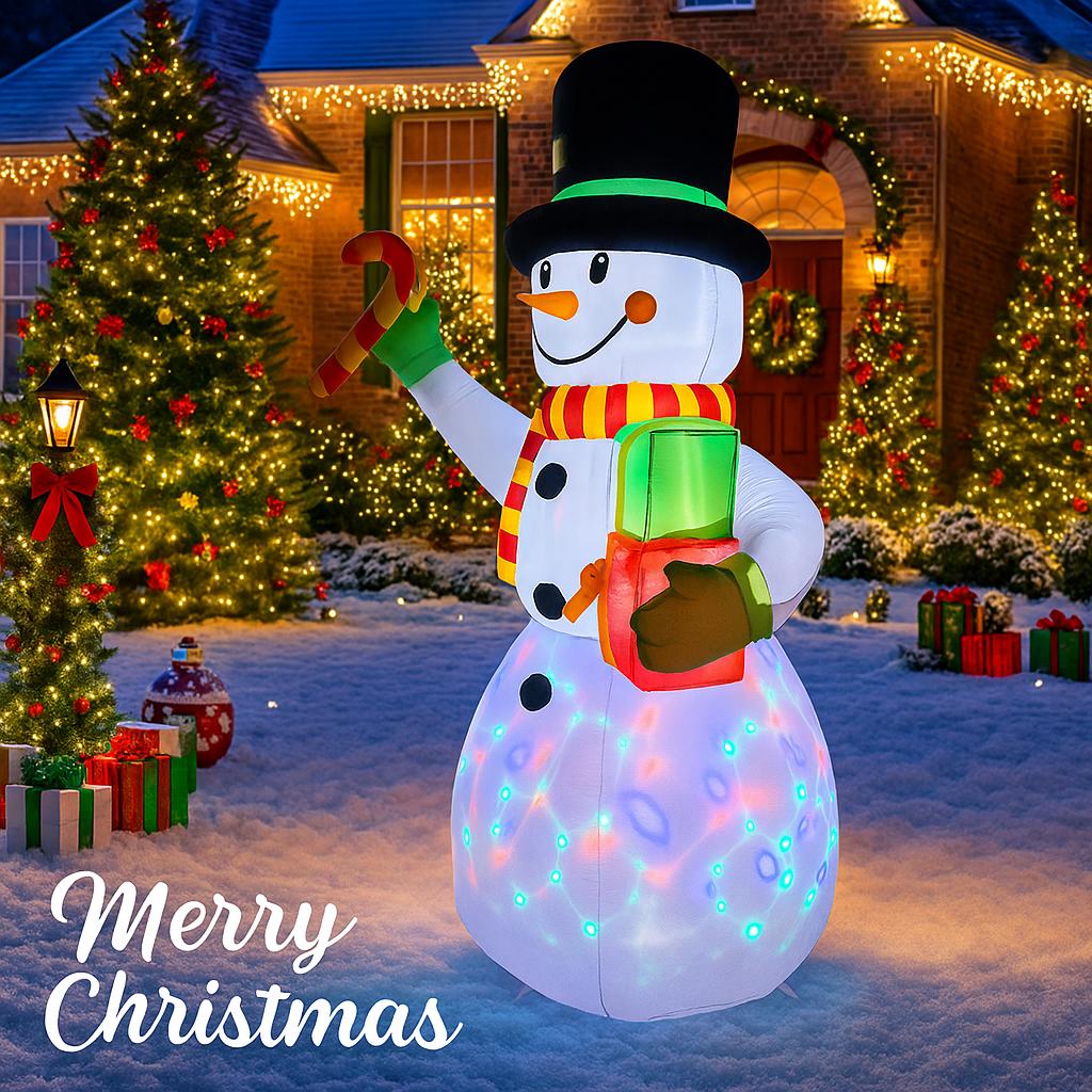 4.9FT Xmas Holiday Inflatable Yard Decor LED Snowman Candy Cane Gift Christma Home Decoration Ornament Festive Toy Gift Supplies
