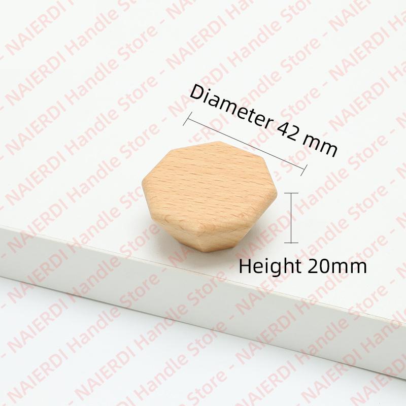 NAIERDI Solid Wood Cabinet Handles Modern Single Hole Wooden Pulls Octagon Round Knobs for Kitchen Cupboard Wardrobe Hardware