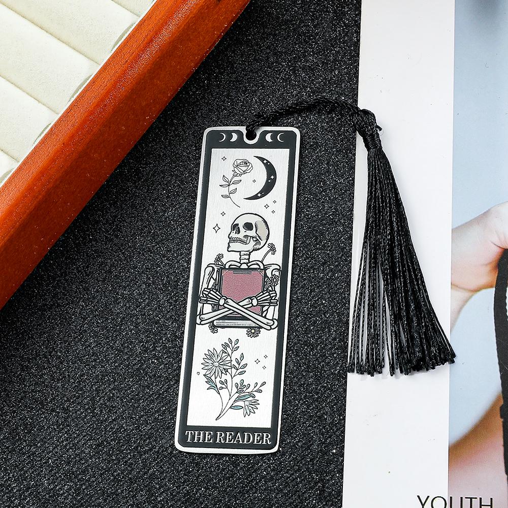 Colorful Skeleton The Reader Stainless Steel Tassel Bookmark, a Birthday and Christmas Reading Gift for Book Fans, Lovers, and F