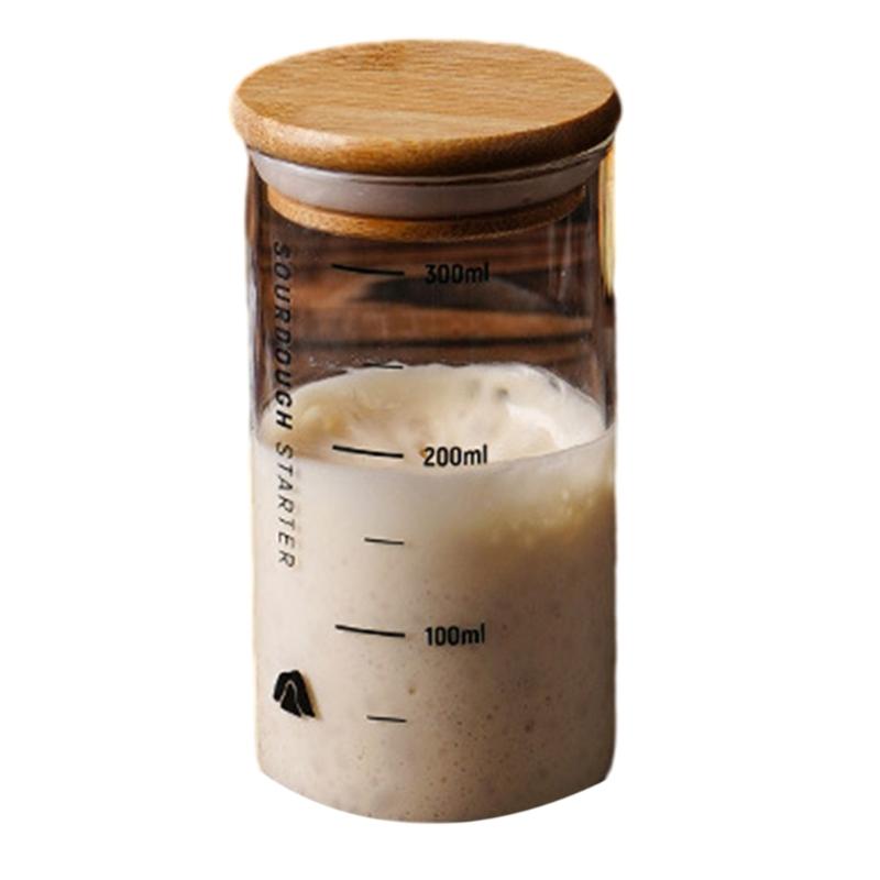 Wide Mouth Fermentation Jar Practical Clear Glass Jar Sourdough Starter Container with Wood Lid Home Baking Supplies