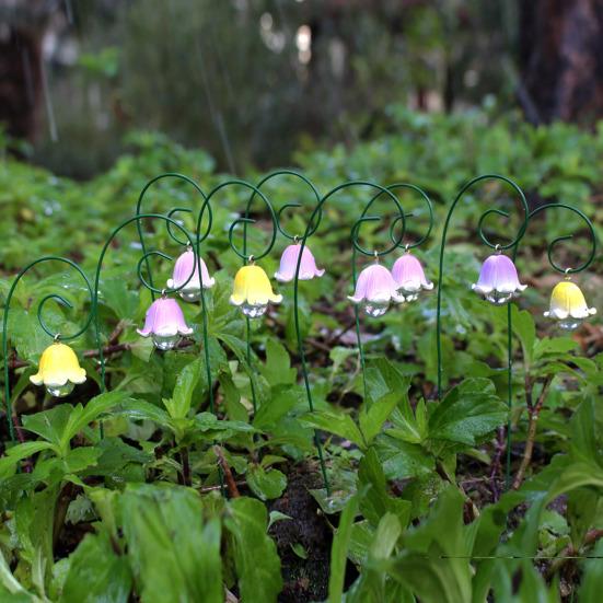 9Pcs Garden Stake Lily of The Valley Fairy Garden Stake Set Resin Flower Stake for Outdoor Decoration