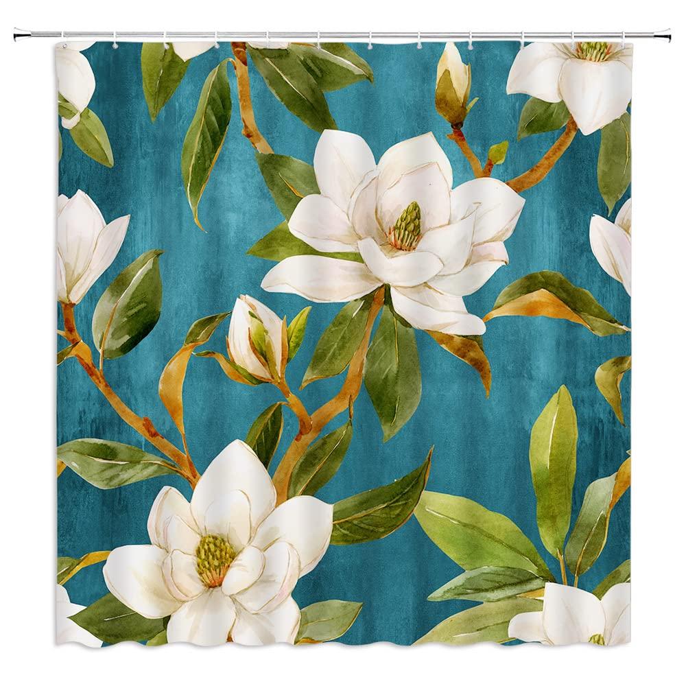 Tende da Doccia in Tessuto Impermeabile con Fiori Vintage Disegnati a Mano per Bagno, Tende da Bagno con Magnolie Decorazione Vasca da Bagno con Ganci