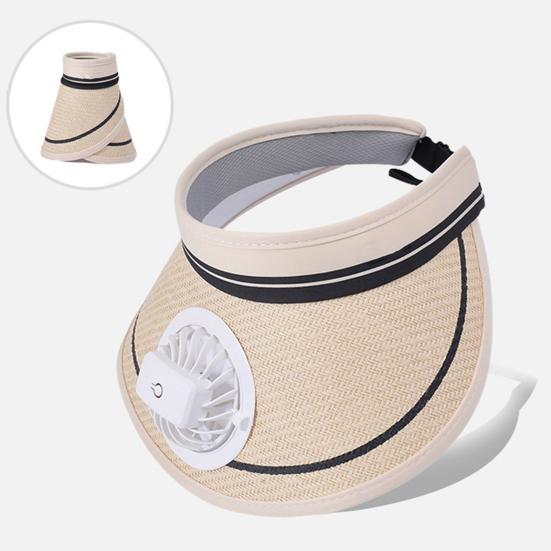 Cooling Fan Sun Hat with Adjustable Straps USB Rechargeable Battery Wide Brim for UV Protection Beach Hat