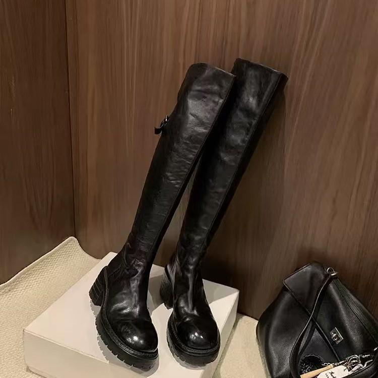 Retro thick-soled over-the-knee boots women's 2025 new thick-heeled heightened long boots look thin and wear high knight boots