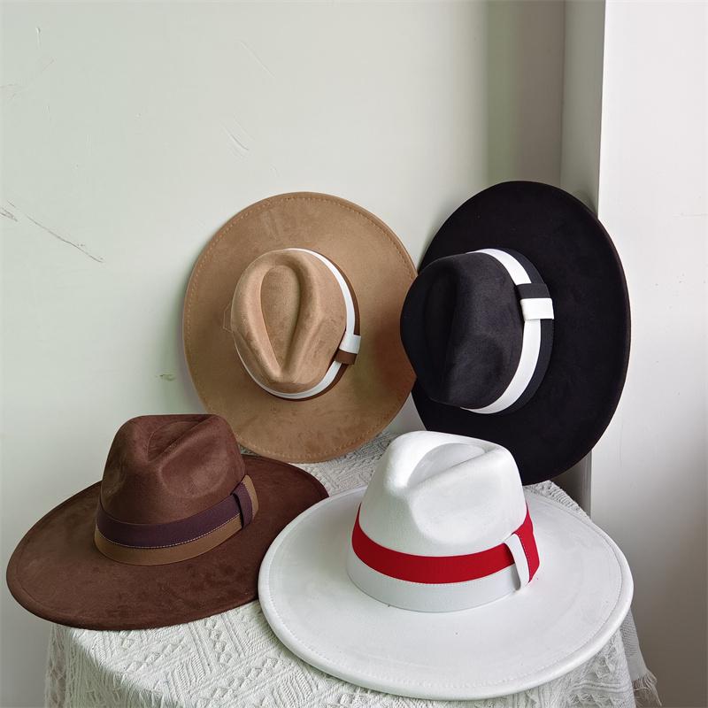 Elastisches Band Buntes Wildlederhut Herbst und Winter Damenfilzhut Breitkrempiger Hut Britischer Stil Retro Herrenhut Gorras Hombre