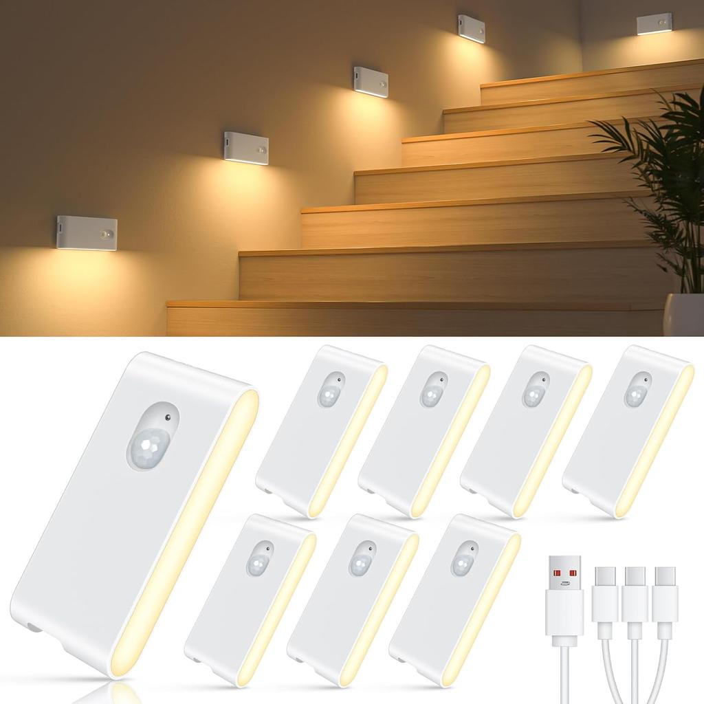 WILLED Motion Sensor Wireless Stair Lights Indoor Battery Rechargeable Night Lights for Stairway Hallway Kitchen Cabinet Bedroom