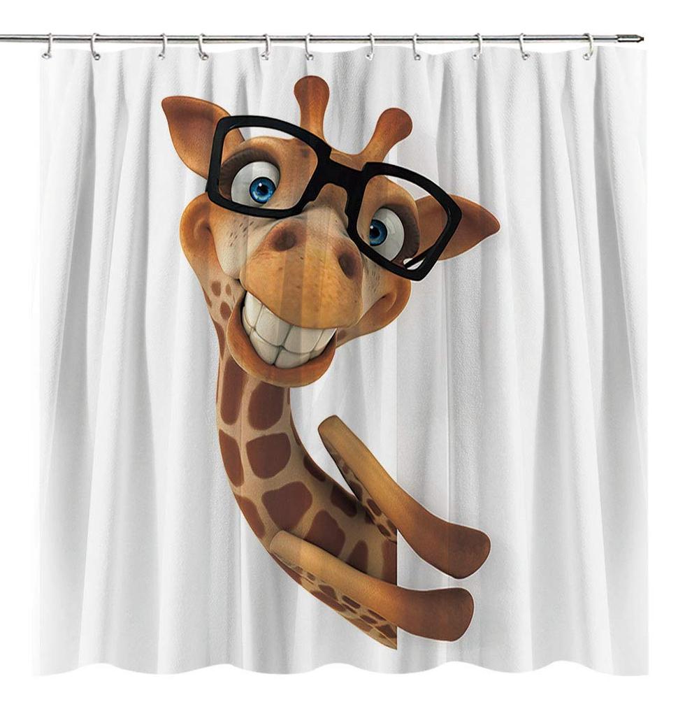 Funny Animal Shower Curtain Giraffe Jungle Safari Tropic African Wildlife Black And White Modern Designer Cool Bathroom Decor
