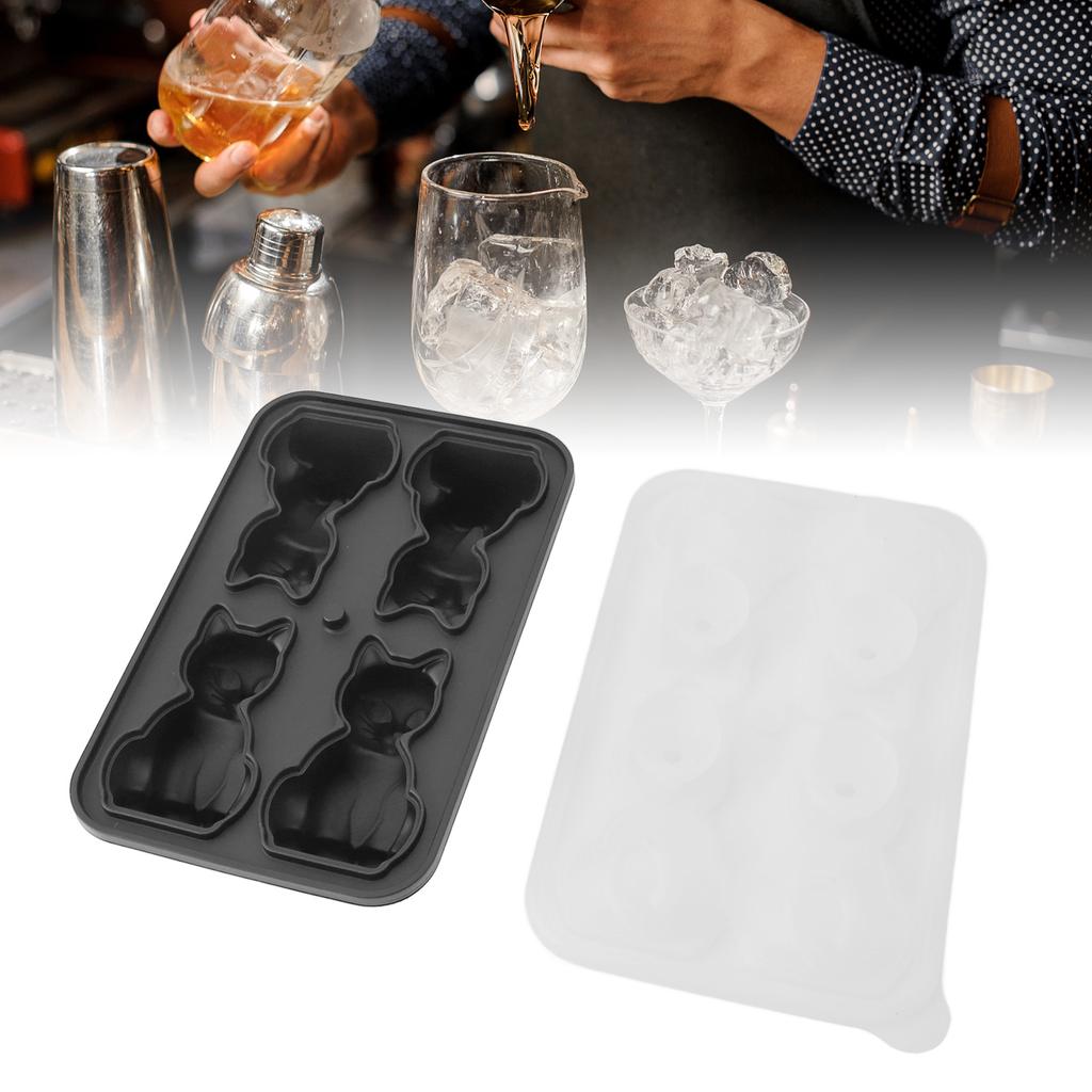 2Pcs 3D Cat Shape Silicone Tray 4 Reusable Cute Animal Shape Silicone Ice Mould for Whiskey Cocktails Ice Cream