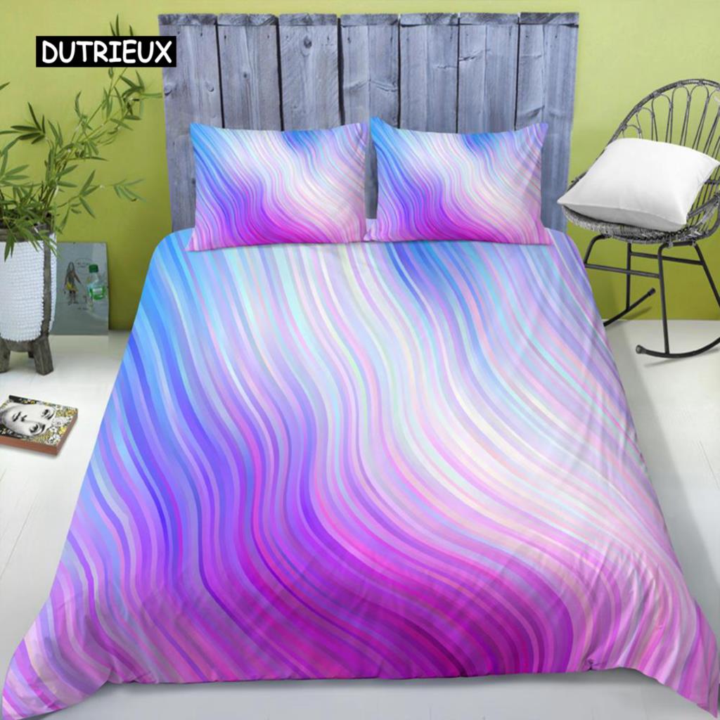 Regenbogen Druck Bettwäsche Set, Bunter Streifen Bettbezug Weiches Bettwäsche Set, Einzelbett King Queen Größe 3-teilig Polyester Bettdeckenbezug