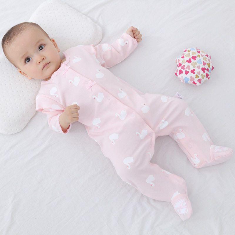Baby Jumpsuit Spring and Autumn Pure Cotton Long-Sleeved Newborn Baby Jumpsuit with Foot Cover Children's Pajamas Romper with Foot Cover