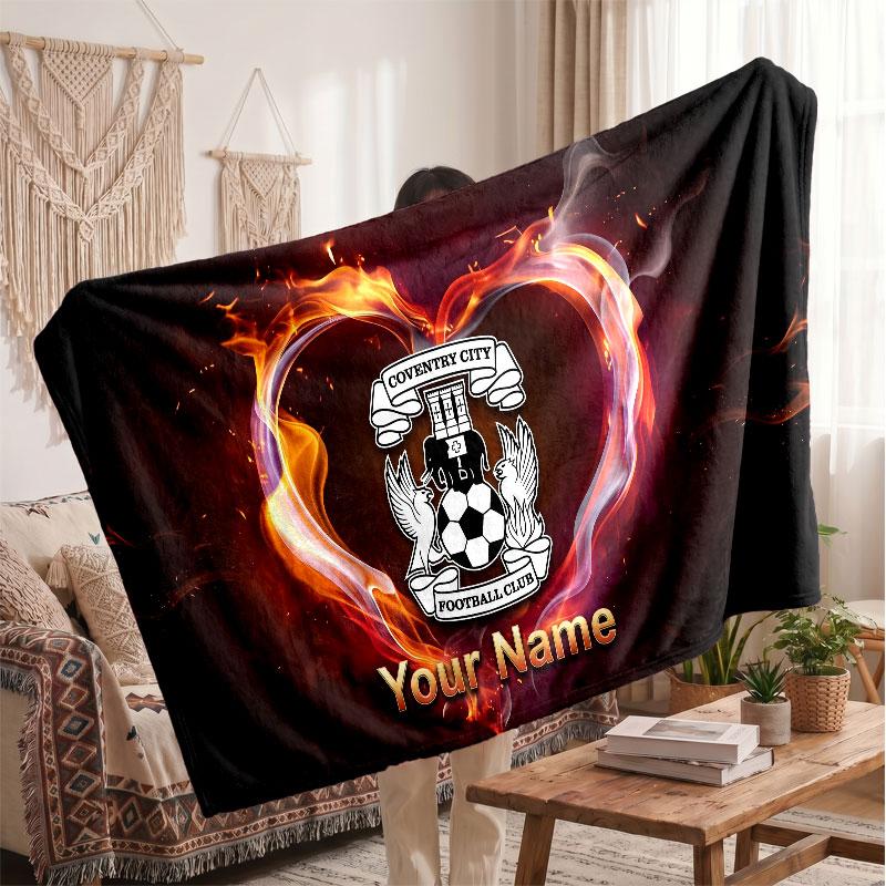 Coventry City Personalized Fleece Blanket With Football Logo, Custom Name Text Soft Warm Home Throw Blanket