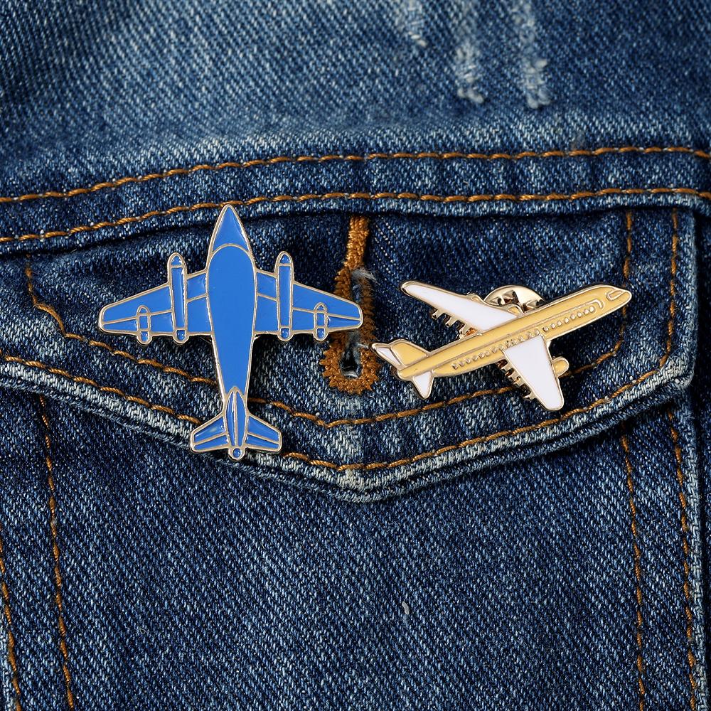 Classic The Blue Bomber Enamel Brooches Funny Airliner Passenger Plane Golden Pins For Backpack Bag Badge