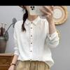 Women's Long-Sleeve Double-Layer Cotton Gauze Shirt with Colored Buttons and Turn-Down Collar for Spring and Autumn