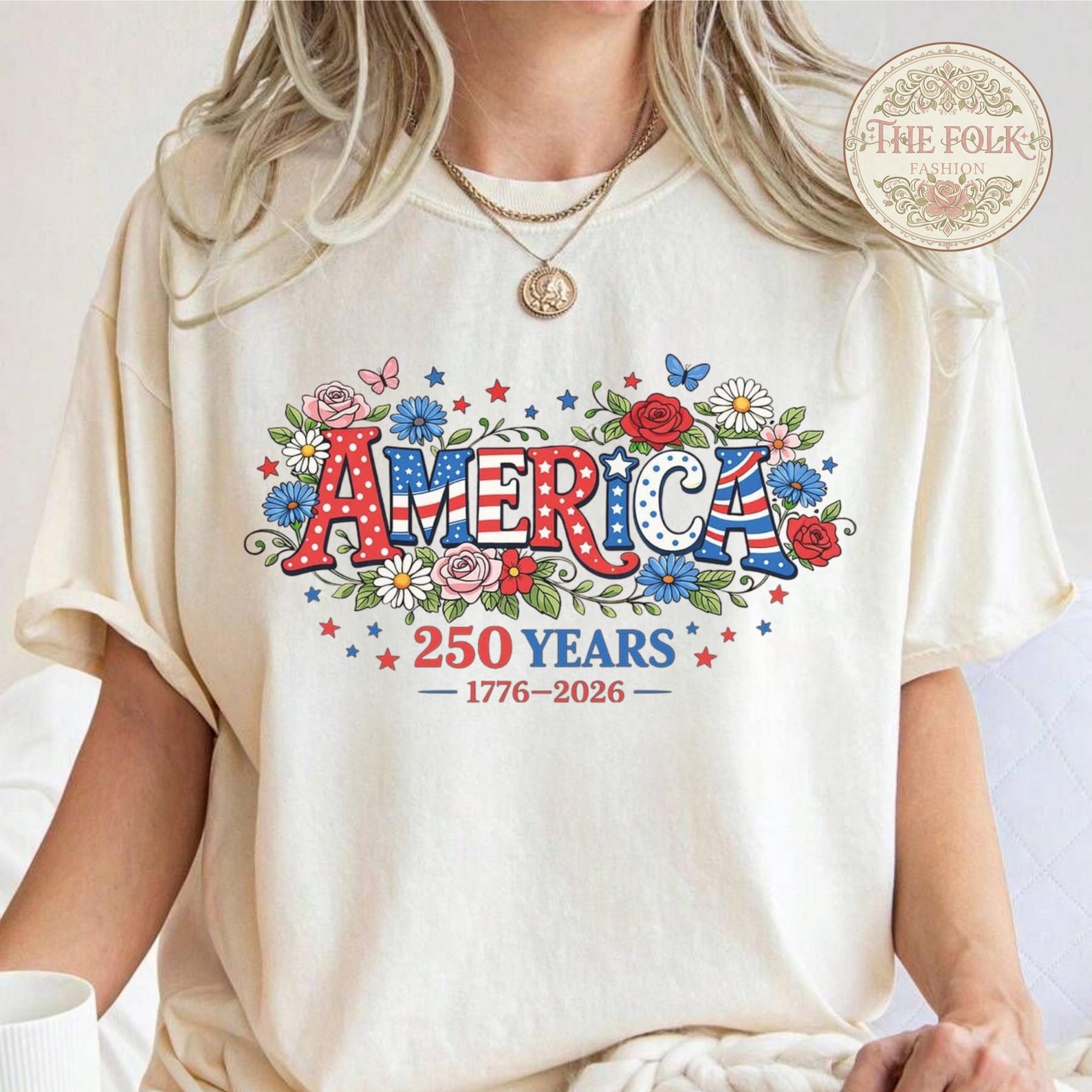 America 250 Years Floral Shirt, 1776-2026 USA 250th Anniversary Tee, Patriotic Flowers Women Shirt, Semiquincentennial Gift, July 4th Outfit S