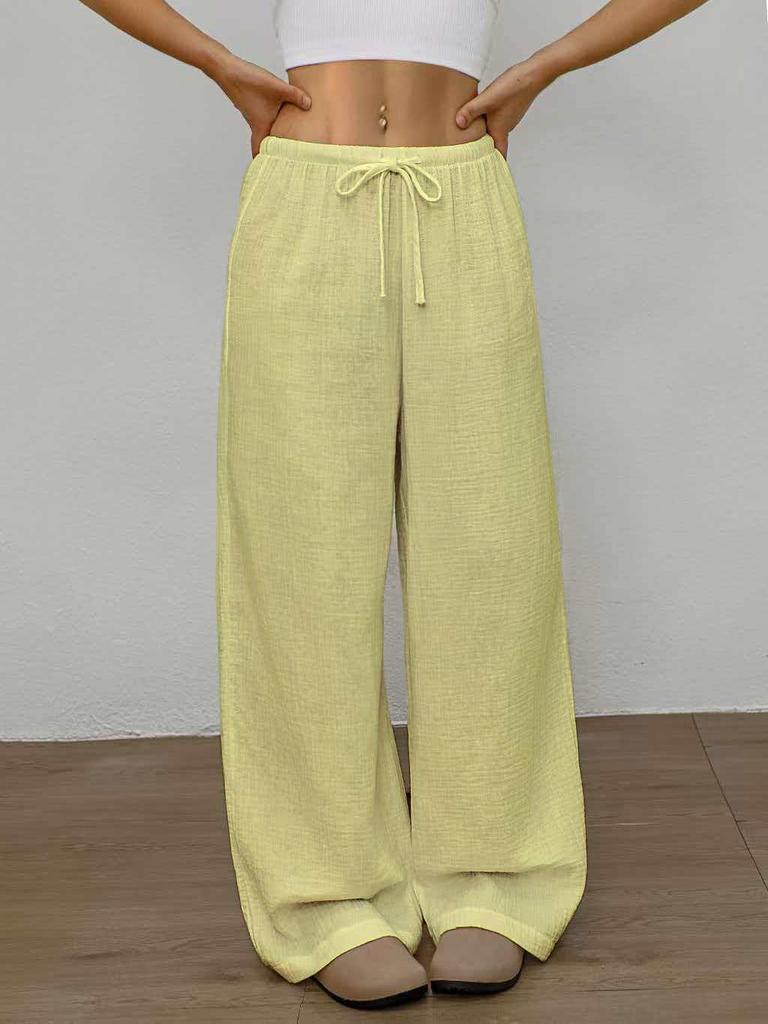 2026 Women's Pure Cotton Loose Solid Color Elastic Waist Wide-Leg Casual Pants