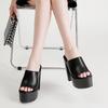 Square Heel Platform Mules Women Outdoor Slippers Peep Toe Slip On Sandals Shoes Slingbacks Black White Great Quality