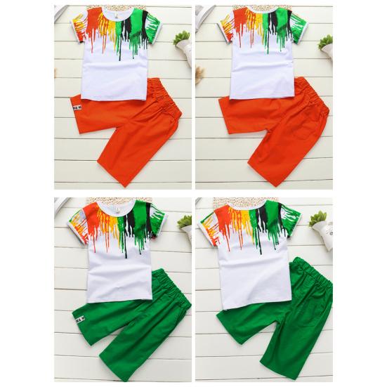 2 Pezzi Stile Hiphop Bambino Ragazzo Maglietta a Maniche Corte Top Pantaloni con Elastico in Vita Outfit