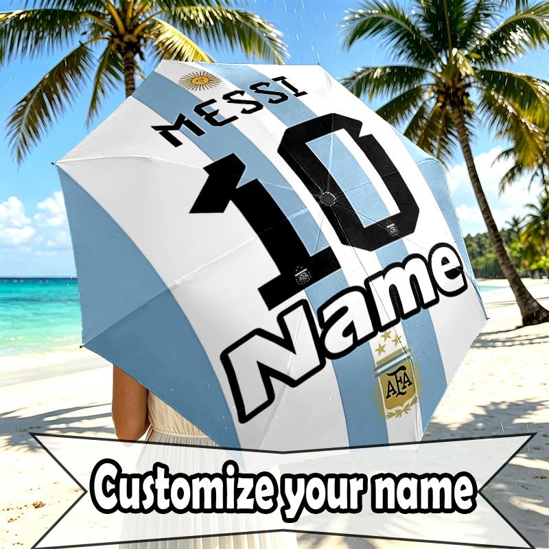 Custom Name Personalized Lionel Messi Print Umbrella, Auto Open Close, 8‑Rib Sturdy Frame, Commute Camping Hiking Use, Birthday Gift