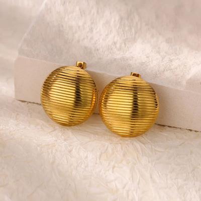 Chunky Round Striped Stainless Steel Earrings for Women Gold Color Wedding Aesthetic Earring Jewelry Accessories Christmas Gift