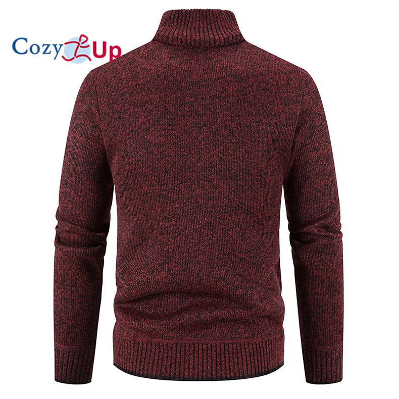 Cozy up Herren Strickjacke mit kleinem Stehkragen und dickem Samt
