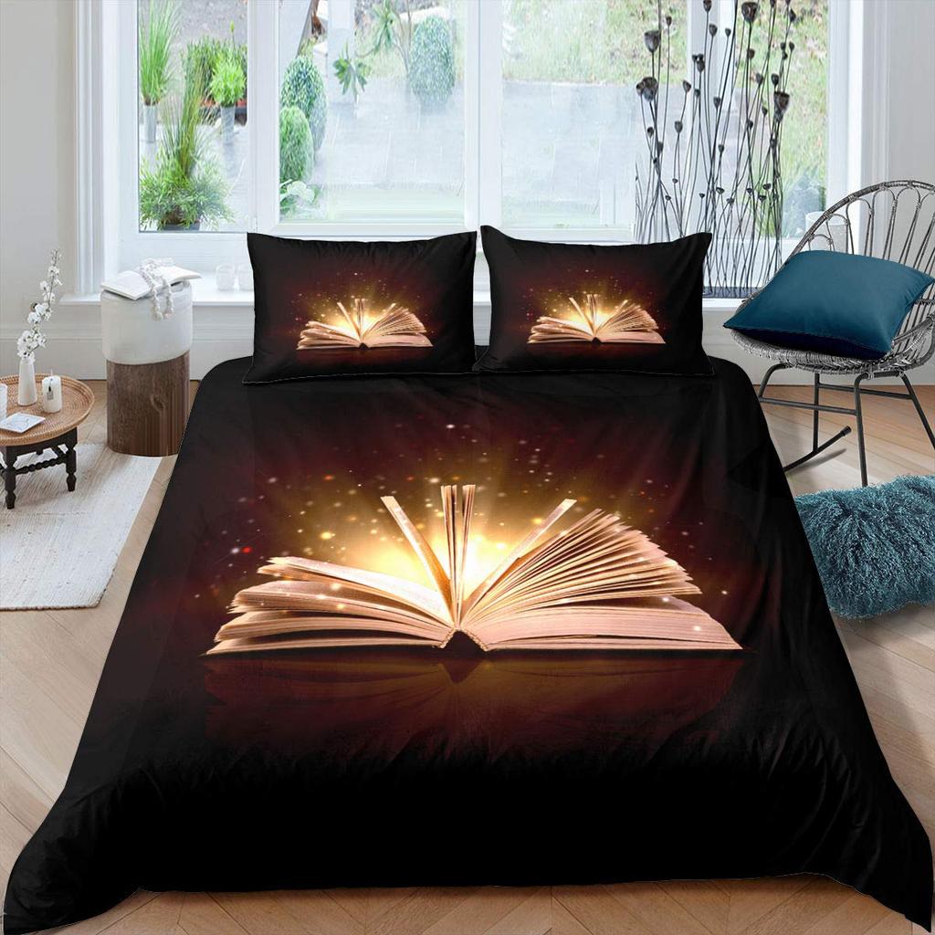 Magic Book Duvet Cover Set Blue Background Romantic Comforter Cover King Queen Size For Kids Boy Girl Teen Polyester Bedding Set